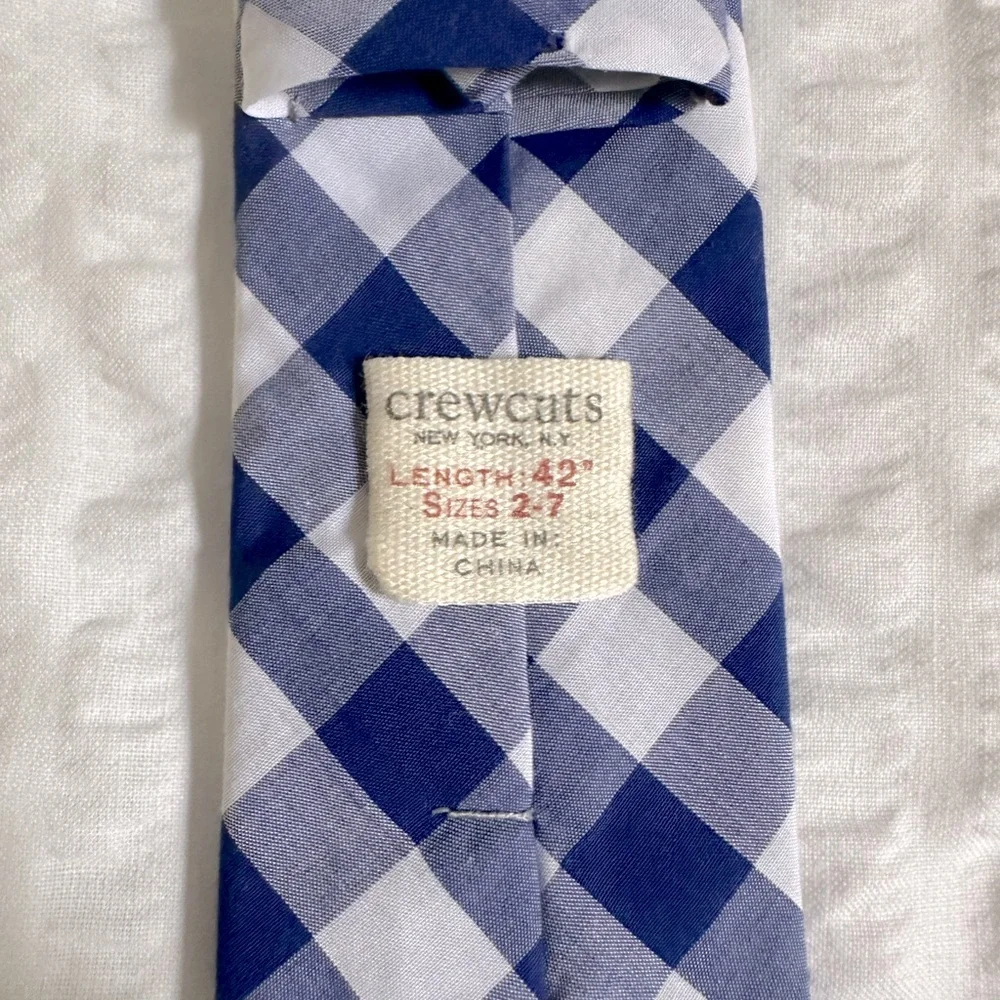 Boys J. Crew Crewcuts 42” Navy and White Cotton Gingham Check Tie